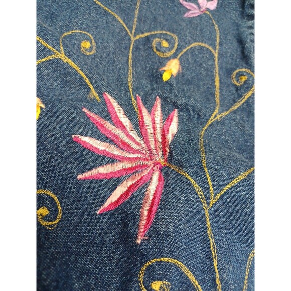 Life Style Womens Long Sleeve Floral Embroidered Denim Jean Jacket Blue Sz 1X - Picture 6 of 9